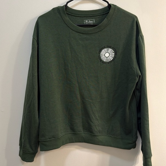 Miken Flow Cropped Green Sweatshirt Large Yoga Positive Vibes Attitude Energy - Picture 1 of 5